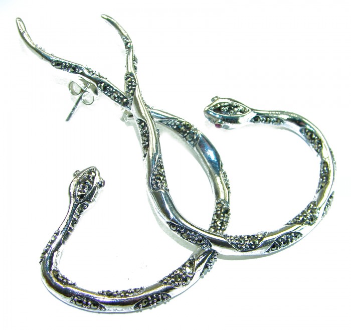 Large Snakes Ruby Marcasite .925 Sterling Silver wrap Earrings