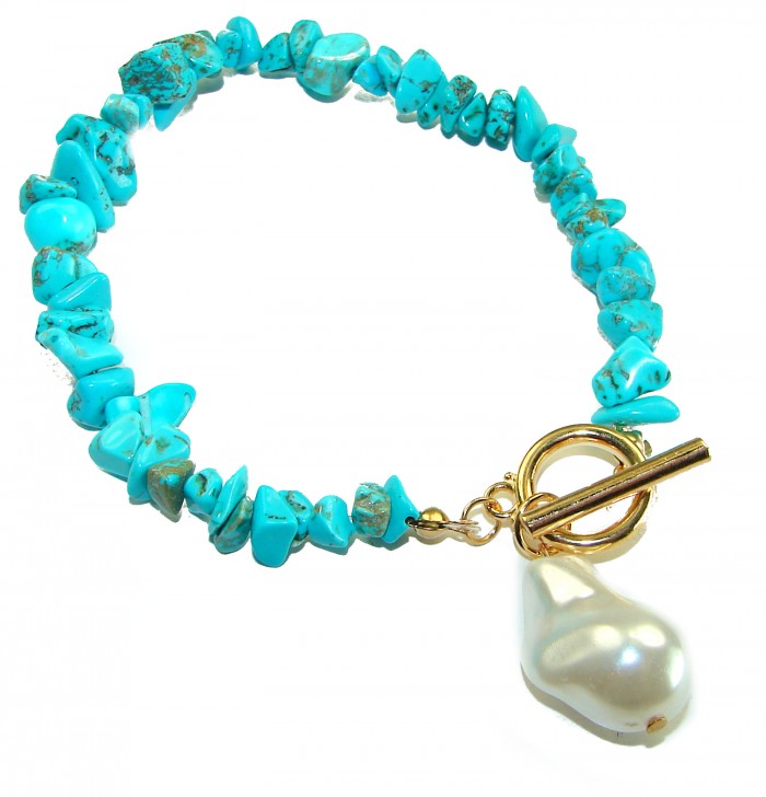 Beauty of Nature - natural turquoise 10K Gold over .925 Sterling Silver handmade Statement Bracelet