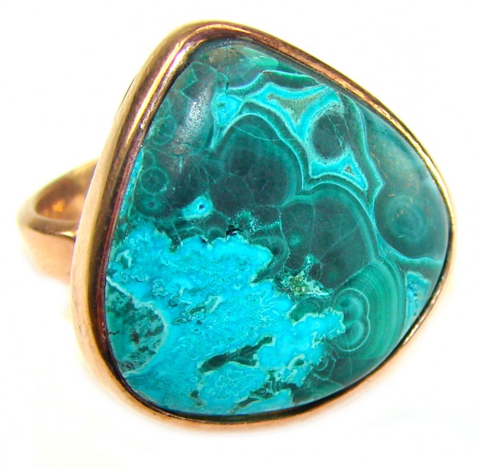 Authentic Parrot's Wing Chrysocolla 18K Gold over .925 Sterling Silver handcrafted ring size 8 adjustable