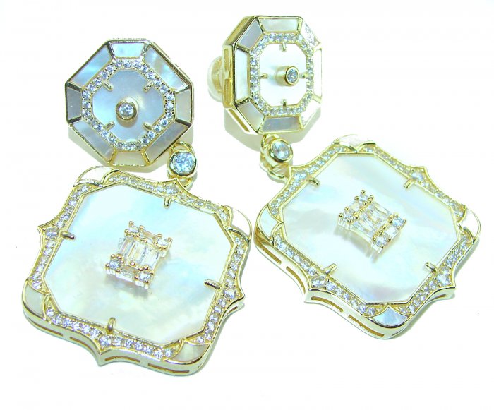 Sublime Blister Pearl 1.2 carat White Sapphire 14K Gold over .925 Sterling Silver handcrafted Earrings - video