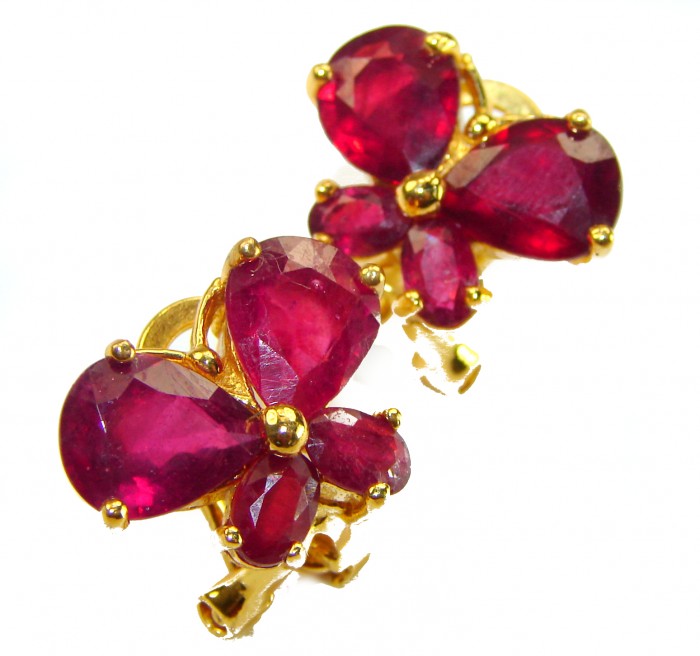 Butterflies - Authentic 12.9 carat Ruby 18K Gold over .925 Sterling Silver handcrafted earrings