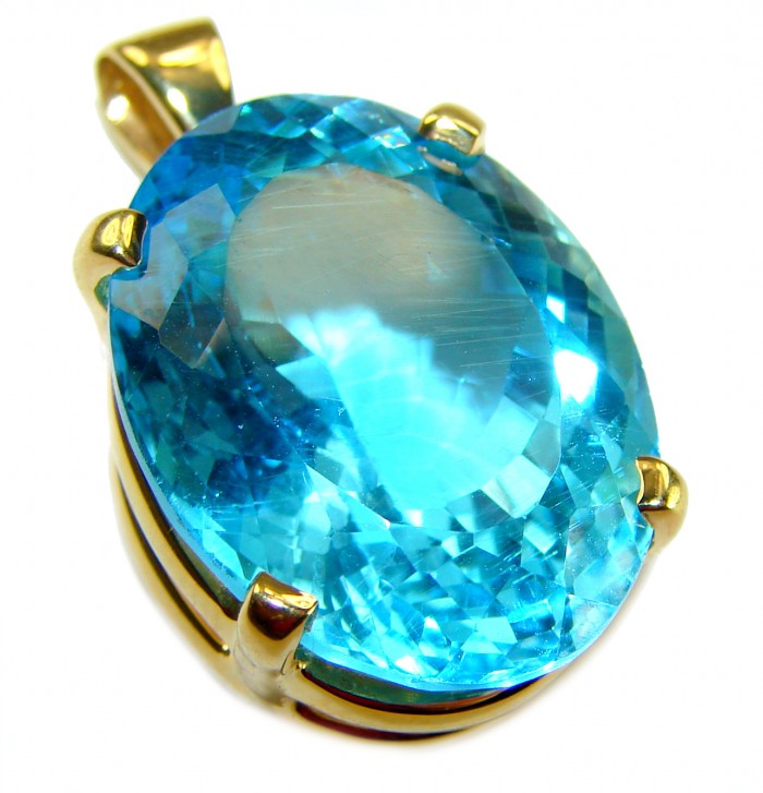 Costa del Sol oval cut 29.8 carat Swiss Blue Topaz 18K Gold over .925 Sterling Silver Handcrafted Pendant