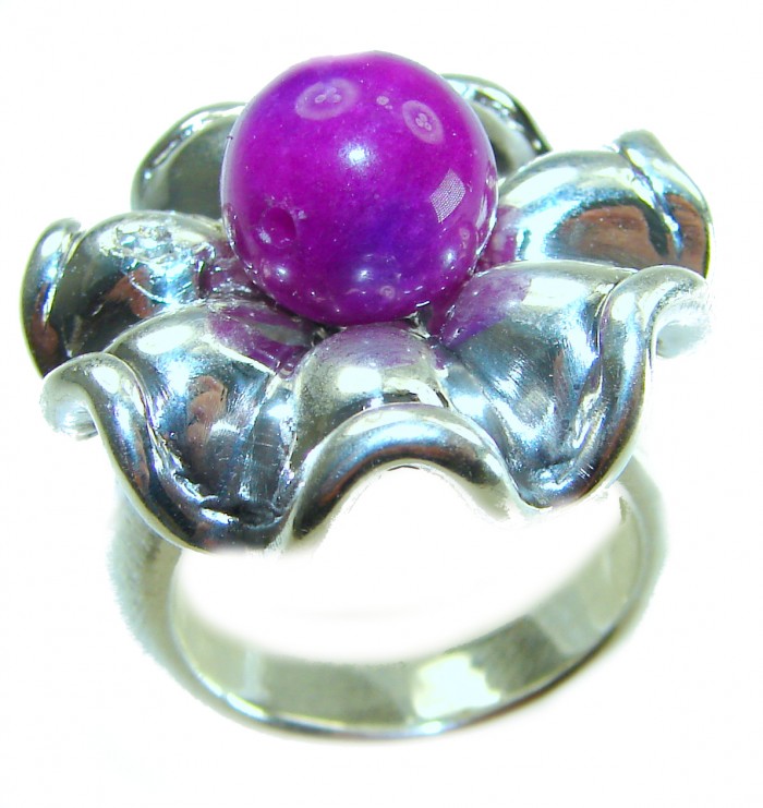 Spring 5.8 carat Purple Agate .925 Sterling Silver handcrafted ring size 8