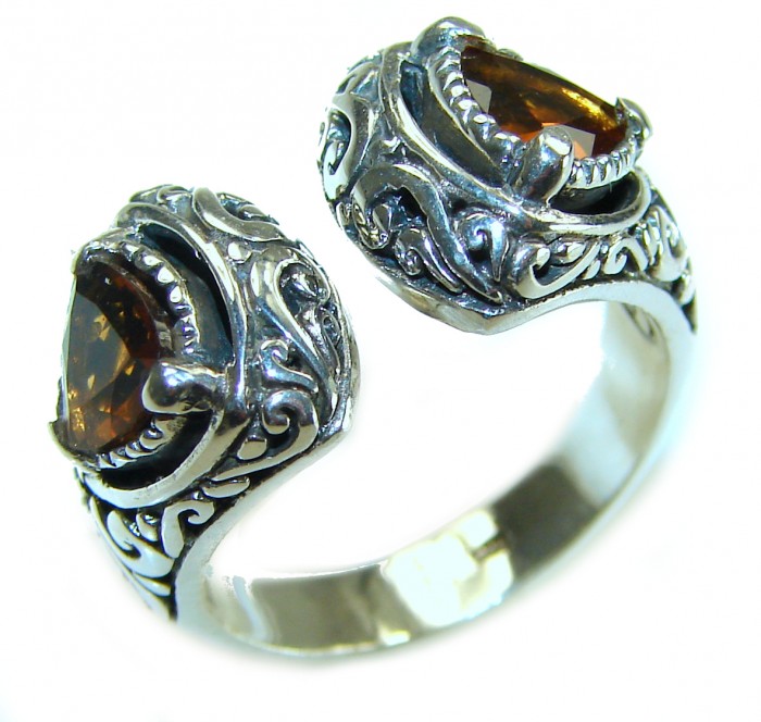 5.5 carat Citrine .925 Sterling Silver Handcrafted Huge Ring size 7