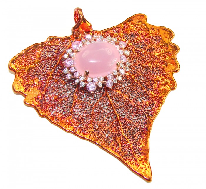 Rain Drop REAL Leaf dipped in copper Boulder Opal & .925 Sterling Silver Pendant