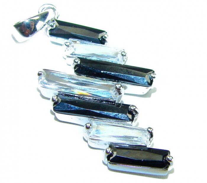 Precious White Black Topaz .925 Sterling Silver Necklace