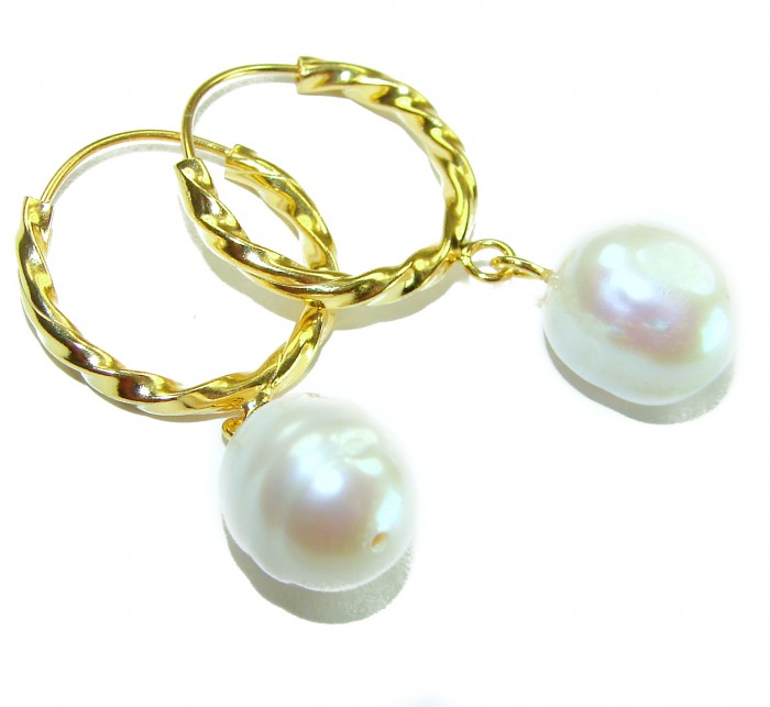 Genuine Pearl 14K Gold over .925 Sterling Silver handcrafted Statement Earrings