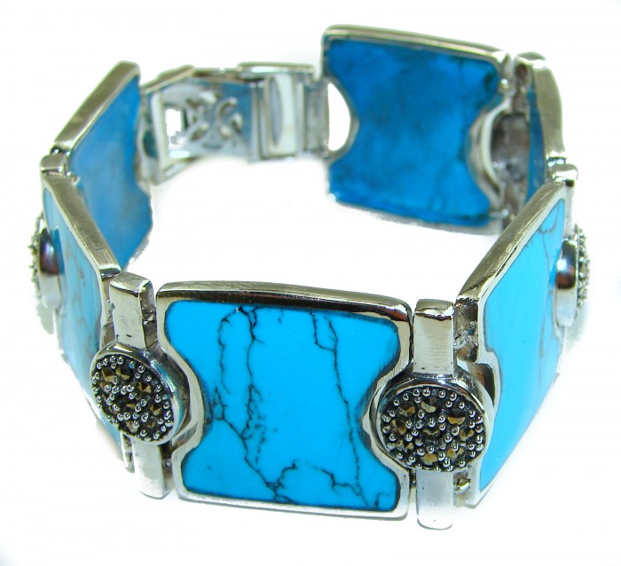 Luxurious one of a kind 65.8 carat Sleeping Beauty Turquoise .925 Sterling Silver handmade Bracelet