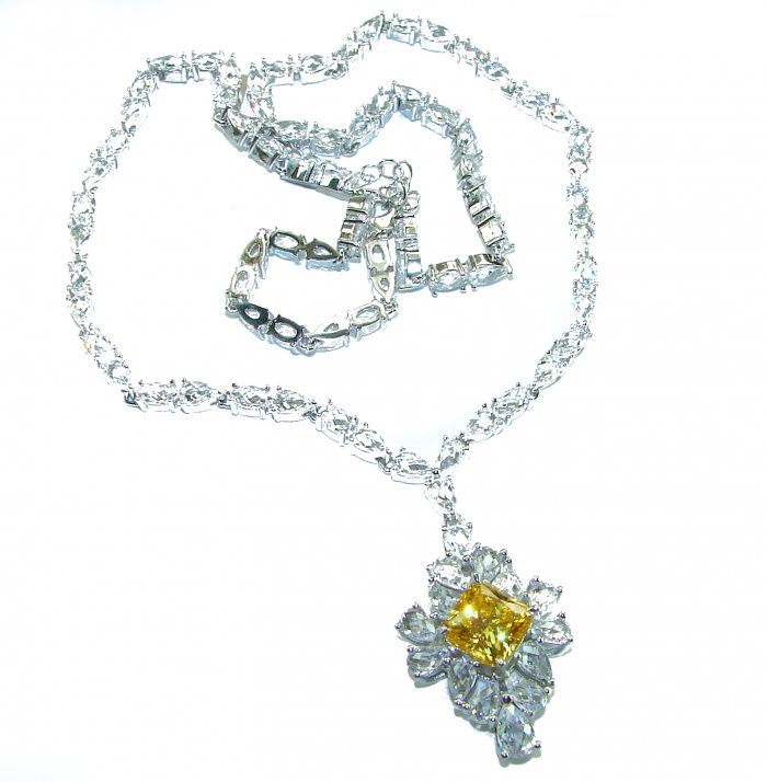 60.5 carat fancy cut Authentic Yellow Sapphire .925 Sterling Silver handcrafted Statement Necklace - video