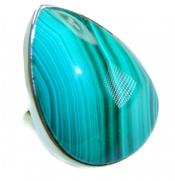 25.5 CARAT genuine Malachite .925 Sterling Silver handcrafted ring size 7 adjustable