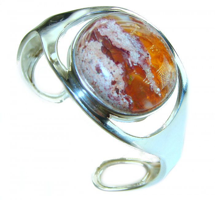 Simplicity 85.5 carat Genuine Mexican Fire Opal handcrafted .925 Sterling Silver Bracelet / Cuff - video