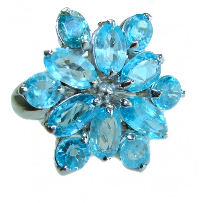 21.5 carat Swiss Blue Topaz .925 Sterling Silver handmade Statement Ring size 7
