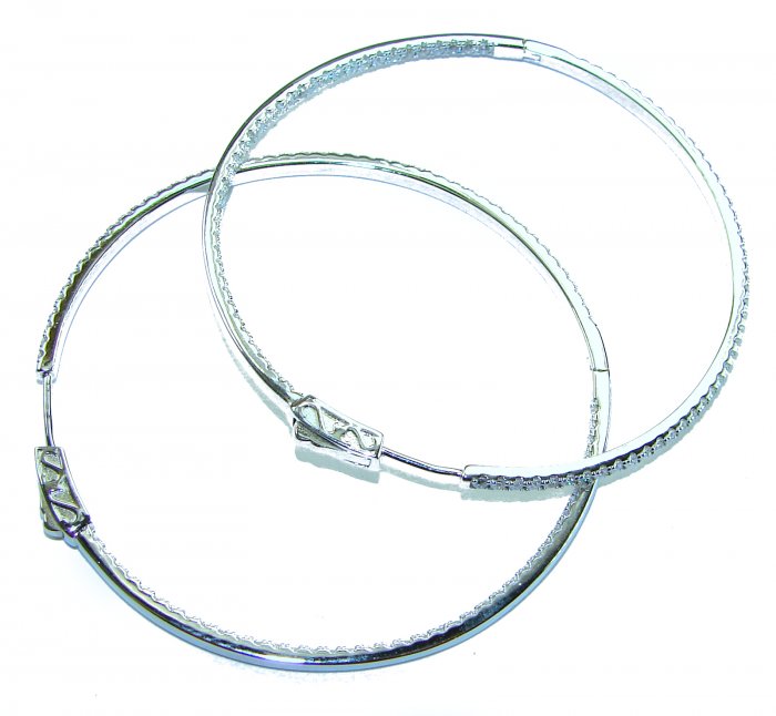UNIQUE 2 inches long WHITE SAPPHIRE .925 Sterling Silver handmade Hoop Earrings - video