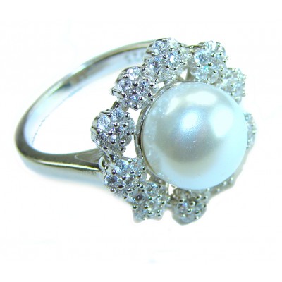 White Flower freshwater Pearl .925 Sterling Silver brilliantly handcrafted ring s. 8