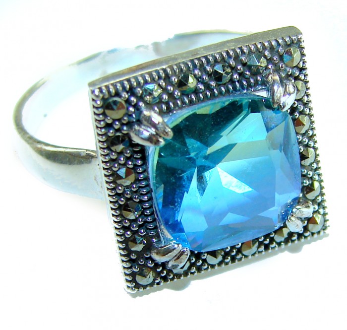 Divine Beauty 9.5 carat Aquamarine .925 Sterling Silver Handcrafted Large ring size 8