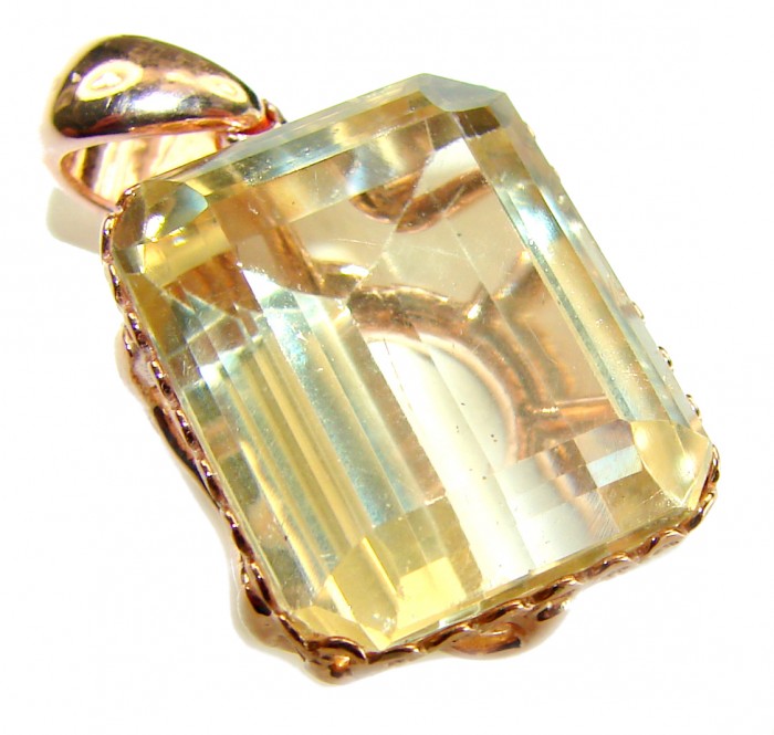 Baquette cut 10.3 carat Lemon Quartz 18K Gold over .925 Sterling Silver handcrafted pendant