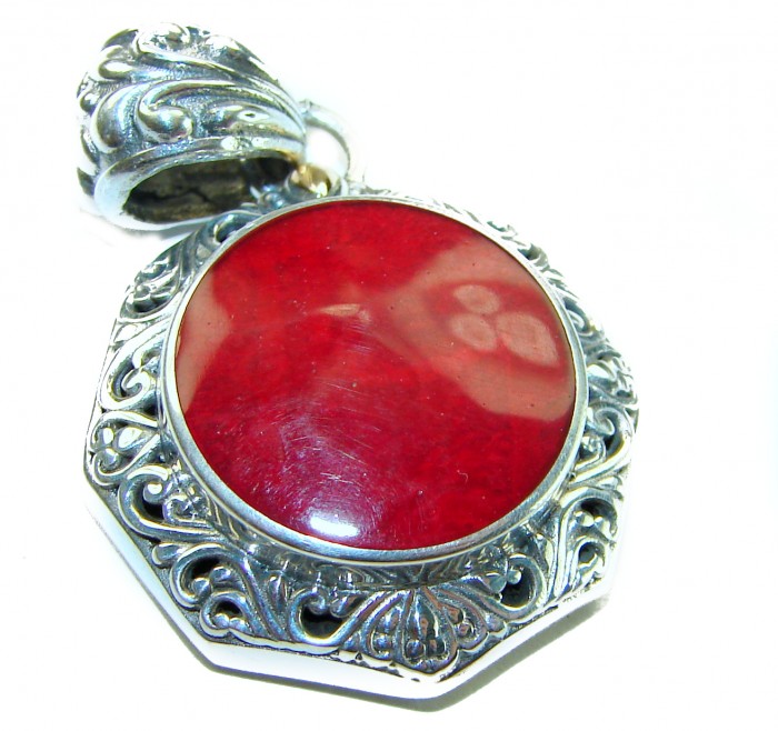 Bright Energy Authentic Coral .925 Sterling Silver Bali handmade pendant