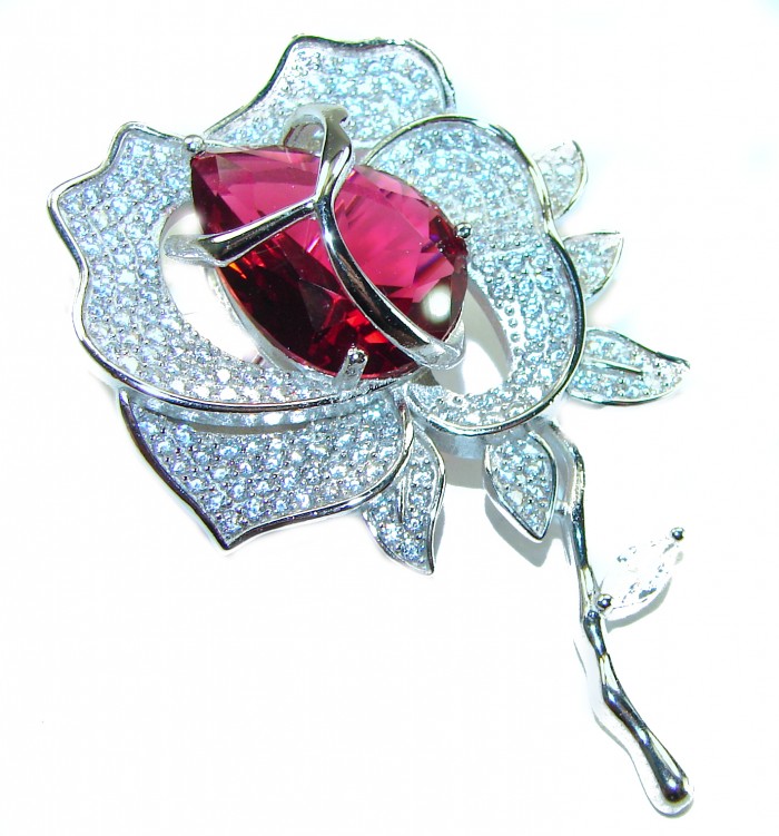 Retro Style - Precious Rose Genuine 18.5 carat Ruby .925 Sterling Silver handmade Pendant - Brooch