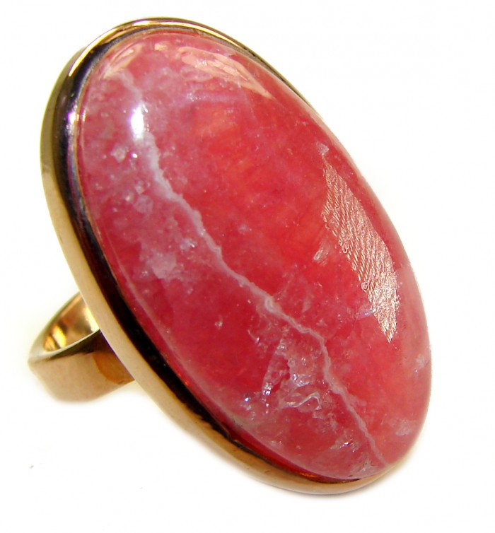 Large top quaity Argentinian Rhodochrosite 18K Gold over .925 Sterling Silver handmade ring size 7