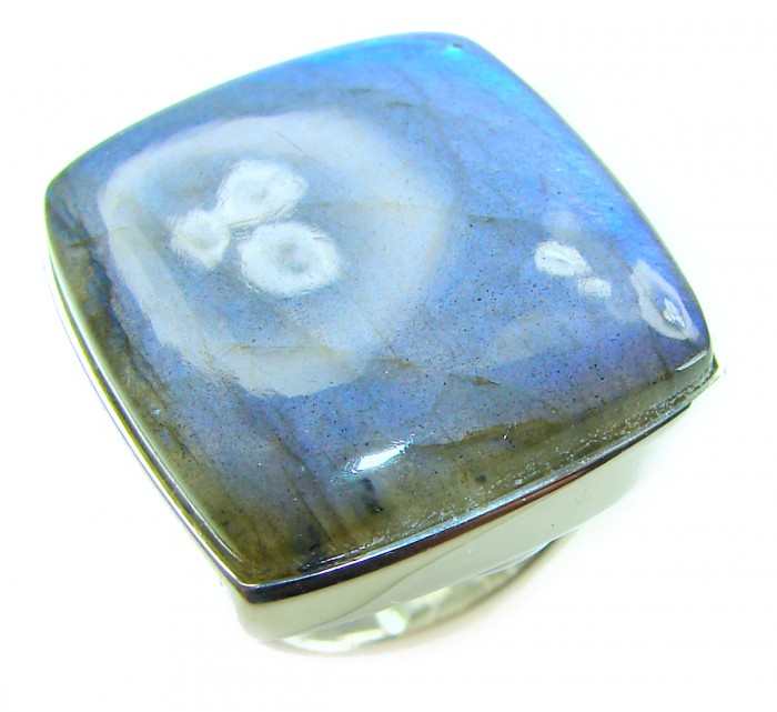 Shimmering Natural Labradorite .925 Sterling Silver handcrafted Large ring size 8 adjustable