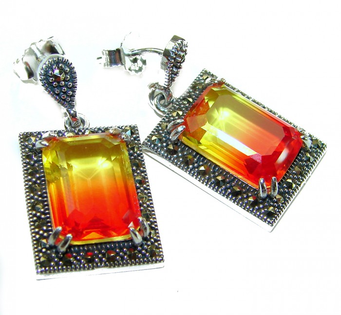 Tiffany 17.5 carat Ametrine Marcasite .925 Sterling Silver HANDCRAFTED Earrings