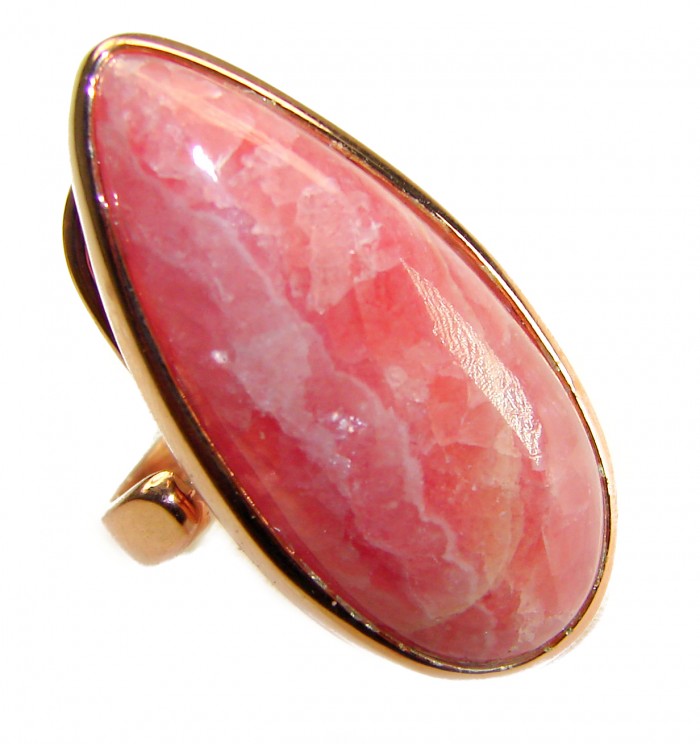 Strawberry Fields - 18.8 CARAT Argentinian Rhodochrosite 18K Gold over .925 Sterling Silver handmade ring size 7