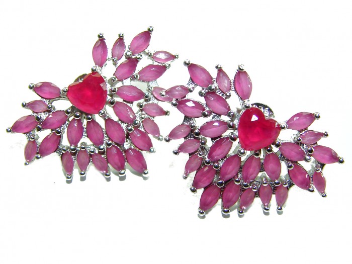 Precious Hearts 18.8 carat Brazilian Ruby .925 Sterling Silver handcrafted earrings