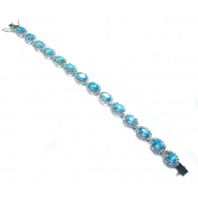 Spectacular 48.5 carat authentic Swiss Blue Topaz .925 Sterling Silver handmade Bracelet