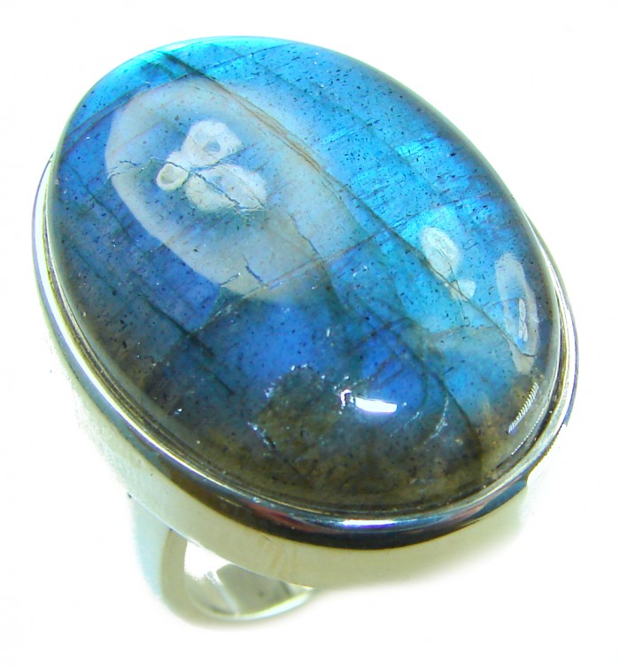 Shimmering Natural Labradorite .925 Sterling Silver handcrafted Large ring size 7 adjustable