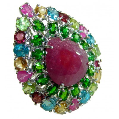 Spectacular Authentic 4.3 carat Ruby .925 Sterling Silver handmade Cocktail Ring s. 5 1/2