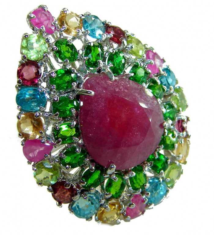 Spectacular Authentic 4.3 carat Ruby .925 Sterling Silver handmade Cocktail Ring s. 5 1/2