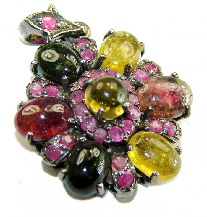 14.5 carat Brazilian Watermalon Tourmaline black rhodium over .925 Sterling Silver handmade Pendant