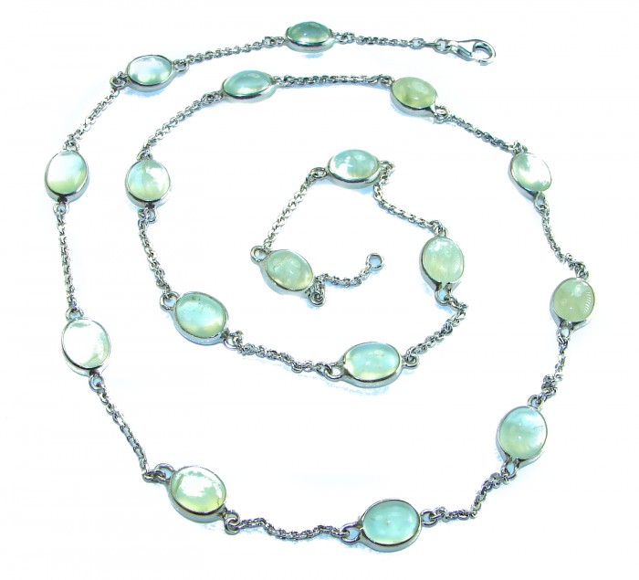 New Universe - Genuine Moss Prehnite .925 Sterling Silver handmade 26 inches long necklace