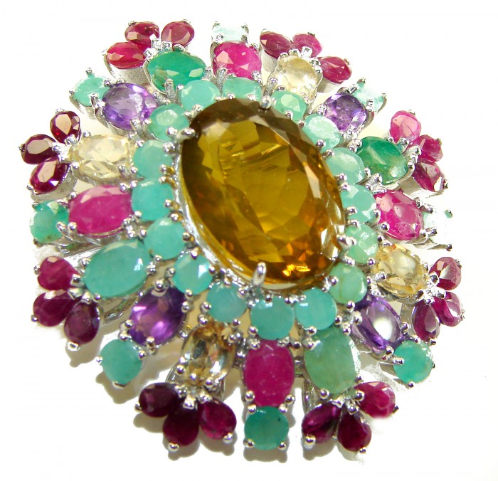 Luxury genuine 48.5 CARAT Champagne Topaz .925 Sterling Silver handmade Pendant Brooch