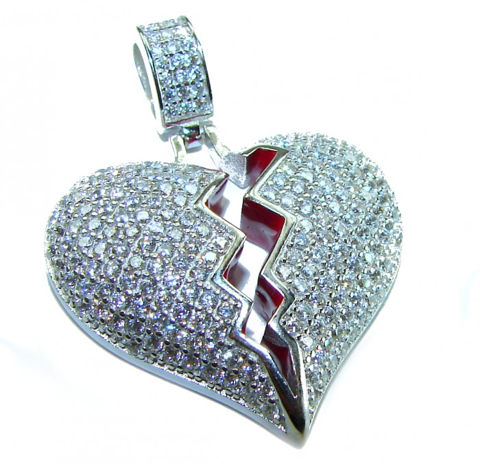 Broken Heart Luxurious 12.4 carat White Topaz .925 Sterling Silver handcrafted pendant