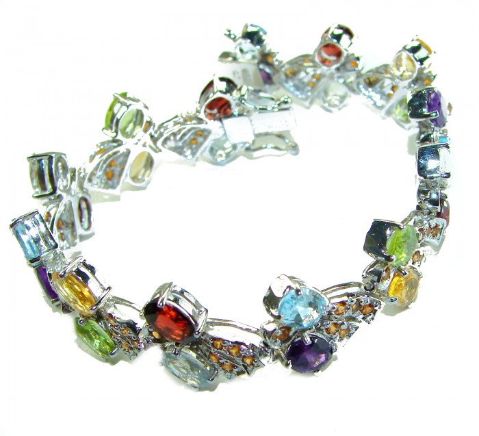 One of the kind 48.5 carat genuine Multigem Rhodium over .925 Sterling Silver Bracelet