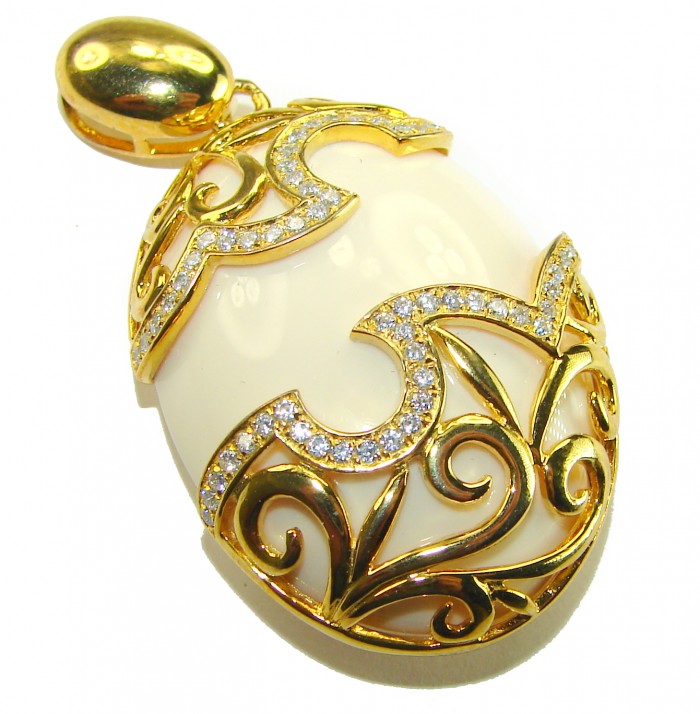 Rare finding! Perfect quality White Jade 14K Gold over .925 Sterling Silver handmade Pendant
