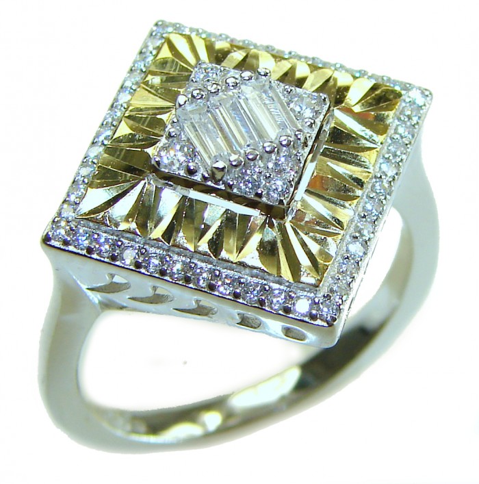 Art Deco 15.2 carat White Topaz 2 tones .925 Silver handcrafted Cocktail Ring s. 8