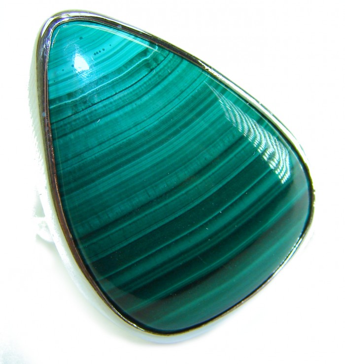 25.5 CARAT genuine Malachite .925 Sterling Silver handcrafted ring size 7 adjustable