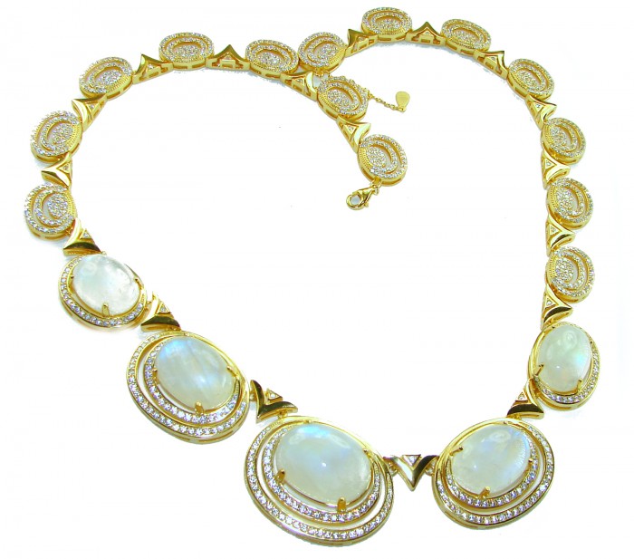 Moonlight Serenade authentic 32.5 carat Fire Moonstone 18K Gold over .925 Sterling Silver handcrafted necklace