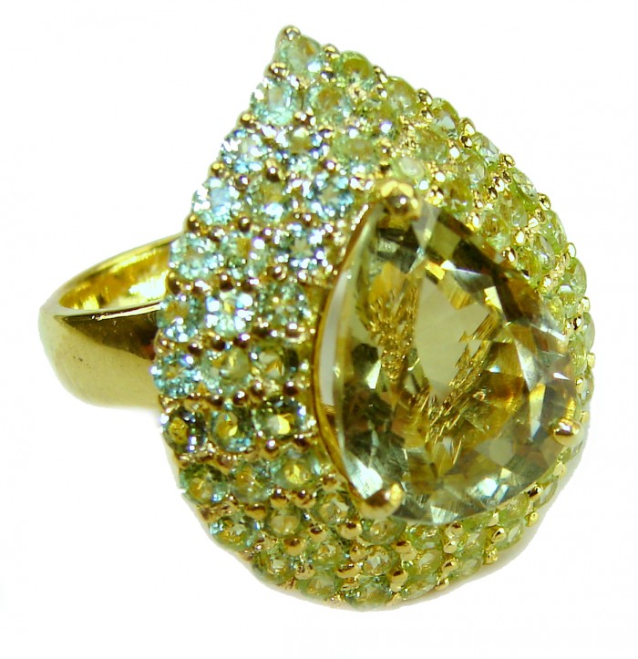 Golden Treasure 25.5 carat Citrine .925 Sterling Silver dipped in 14K Gold Handcrafted Huge Ring size 6 1/2