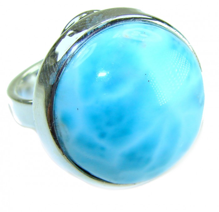 Caribbean Beauty 29.5 carat Genuine perfectly Blue Larimar .925 Sterling Silver handmade LARGE ring size 8 adjustable