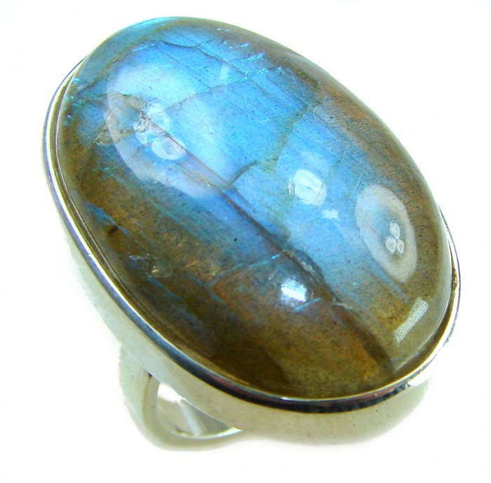Shimmering Natural Labradorite .925 Sterling Silver handcrafted Large ring size 8 adjustable