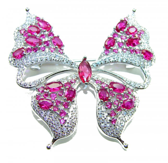 Butterfly - Vintage Design - 22.2 carat Ruby .925 Sterling Silver handcrafted Pendant & Brooch - video