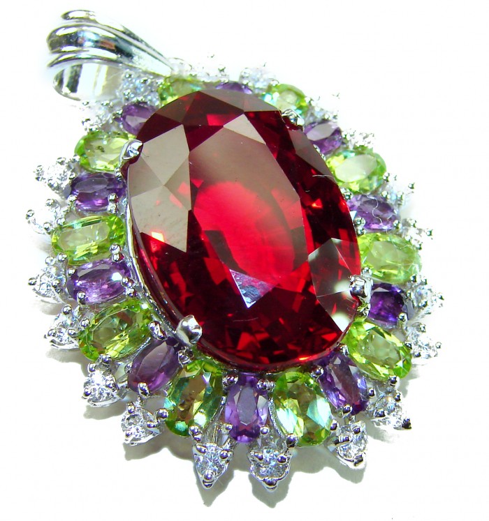 Victorian style 28.5 carat Authentic Ruby .925 Sterling Silver handcrafted Pendant