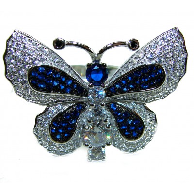 Precious Butterfly Genuine 10.5 carat Sapphire .925 Sterling Silver handmade Statement Ring size 7 1/2
