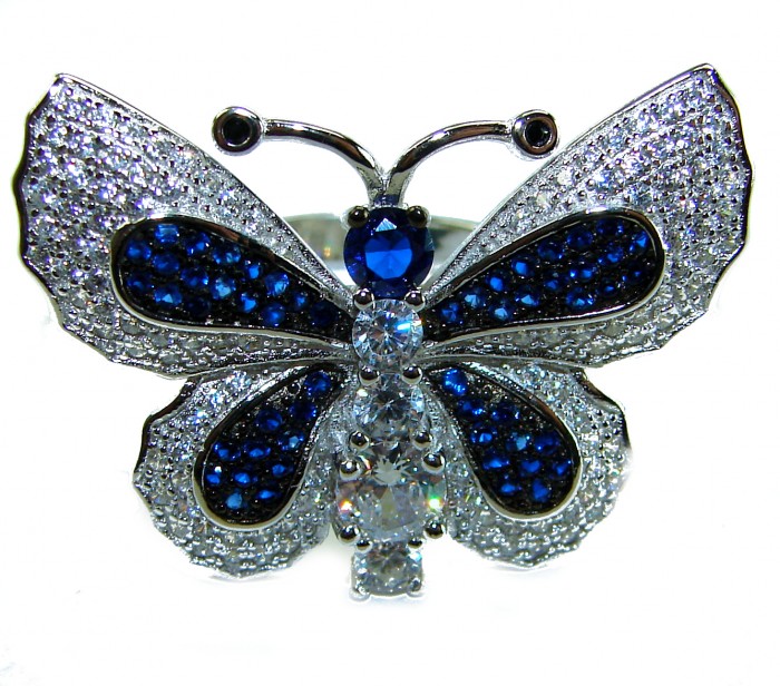 Precious Butterfly Genuine 10.5 carat Sapphire .925 Sterling Silver handmade Statement Ring size 7 1/2