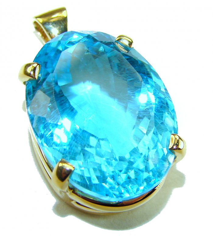 Atlantica oval cut 25.9 carat Swiss Blue Topaz 18K Gold over .925 Sterling Silver Handcrafted Pendant - video