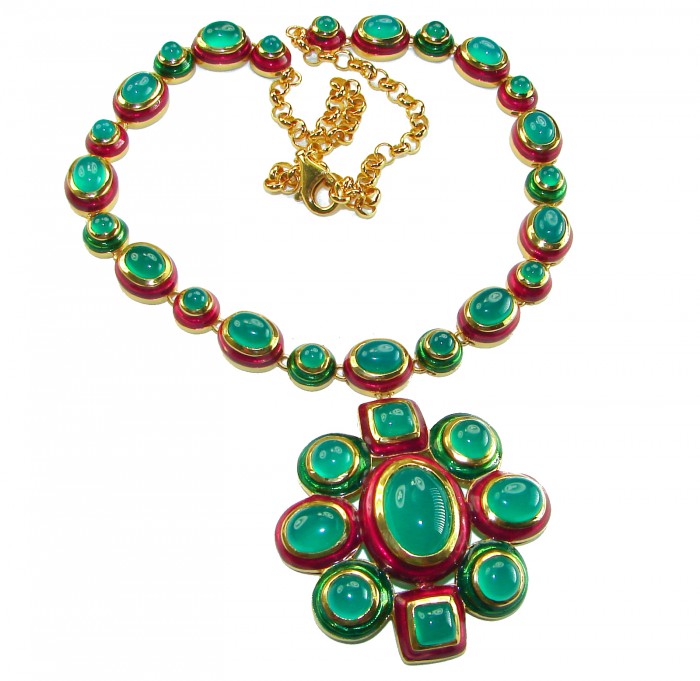 Authentic 155.8 carat Jade red Enamel .925 Sterling Silver dipped in real 18K Gold over handcrafted necklace