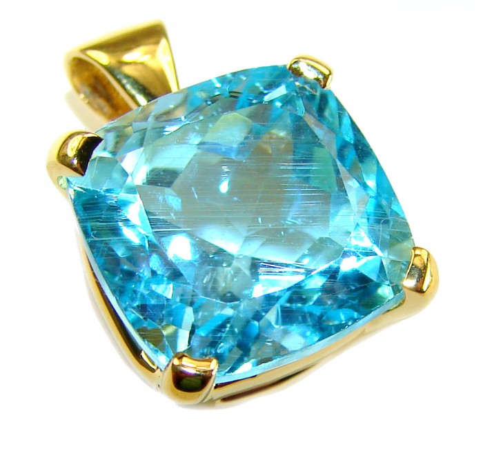 Atlantica cushion cut 10.9 carat Swiss Blue Topaz 18K Gold over .925 Sterling Silver Handcrafted Pendant